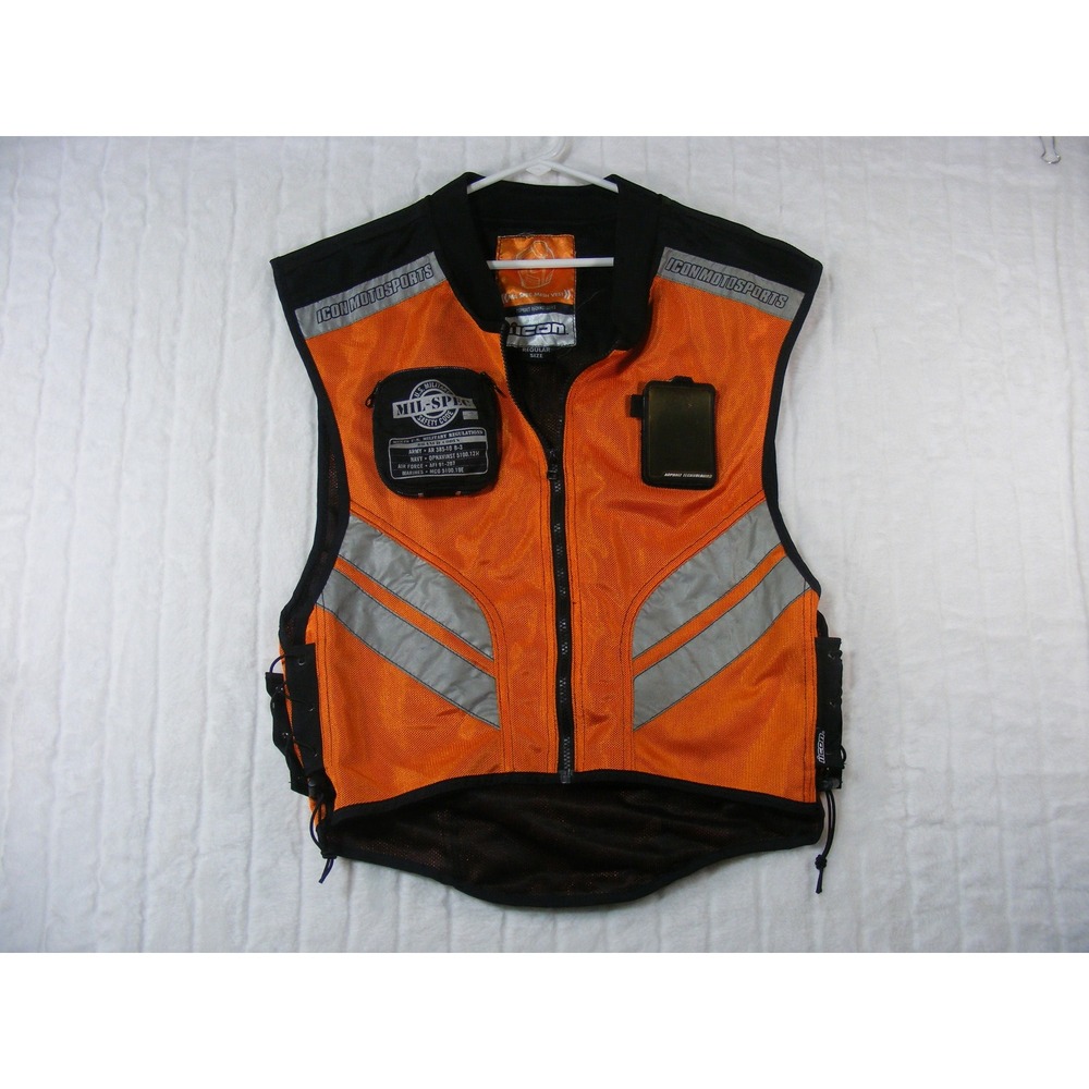 Icon Mil-Spec Mesh Vest Mens Regular Orange High Vis Motorcycle Reflective